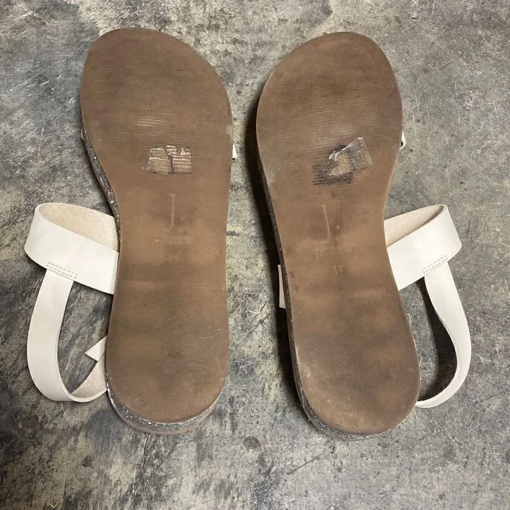 J. Crew Jessa Leather Ivory Glitter Platform Sandals  Size 11